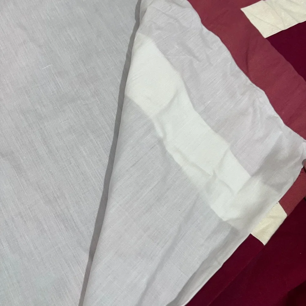 Fieldcrest Classic Linen Blend Colorblock Curtains Burgundy Rose White 52x84 Vtg